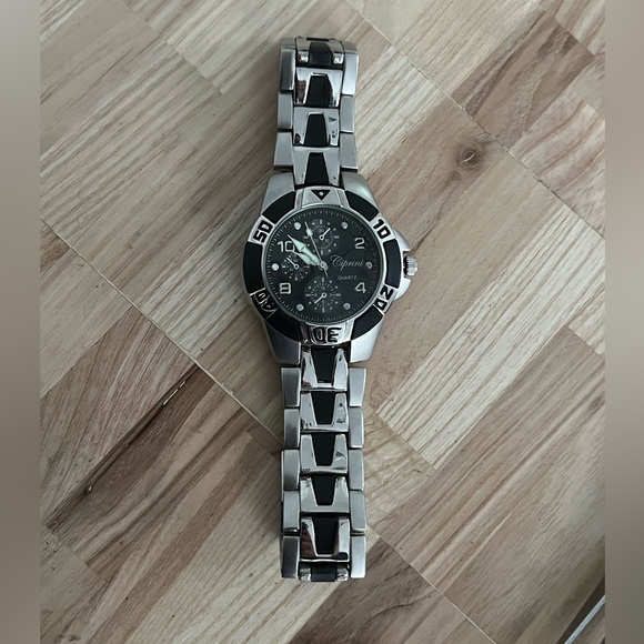 Ciprini Men’s Watch Chronograph Look Black Dial Stainless and Black Bracelet - Picture 5 of 11